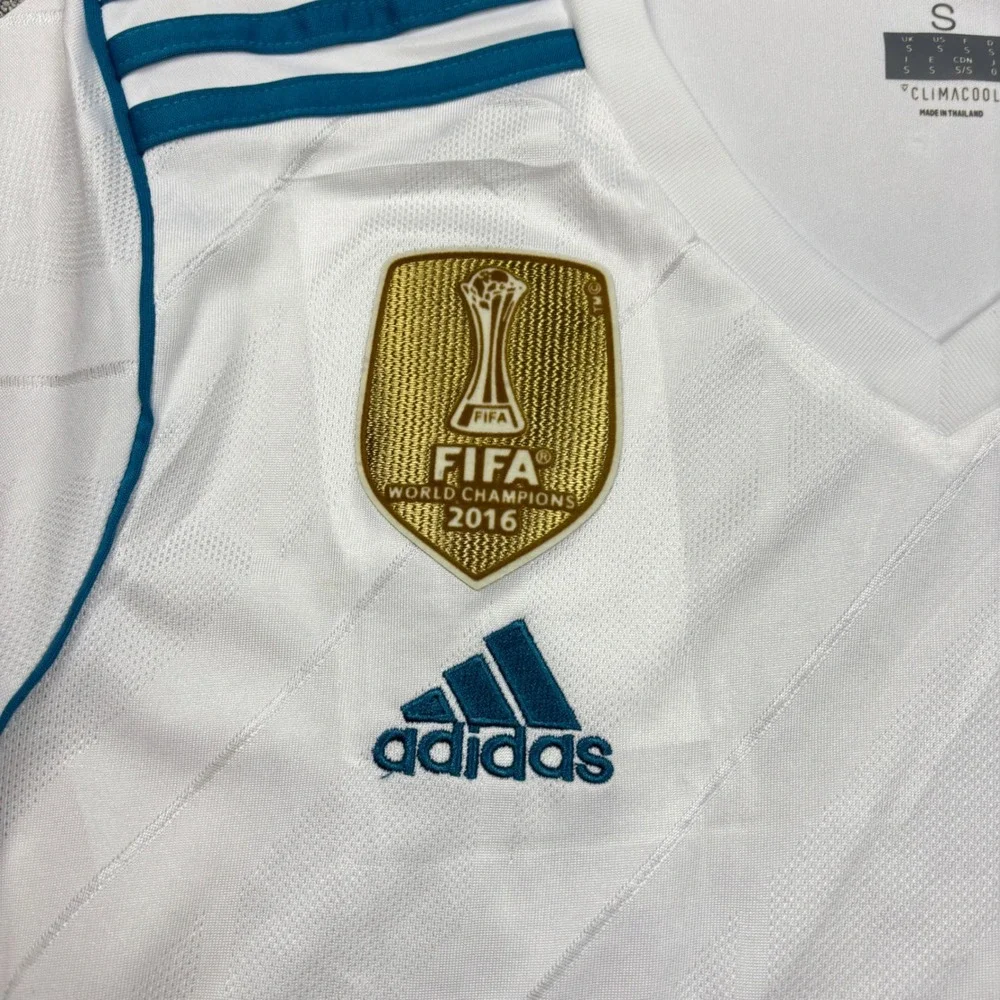 Adidas Real Madrid 2017-18 Home‎ Jersey White Teal FIFA Patch Mens Small NEW